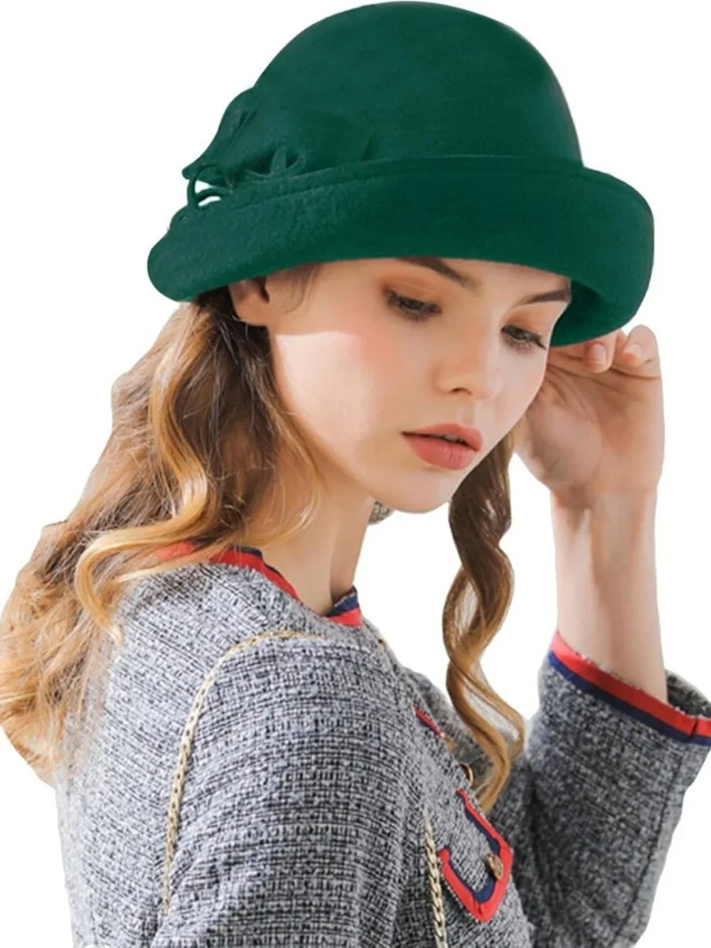 Vintage Wool Felt Bucket Hat with Flowers | Cloche Bowler for Weddings & Winter